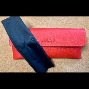 Red leather glasses case Guess new